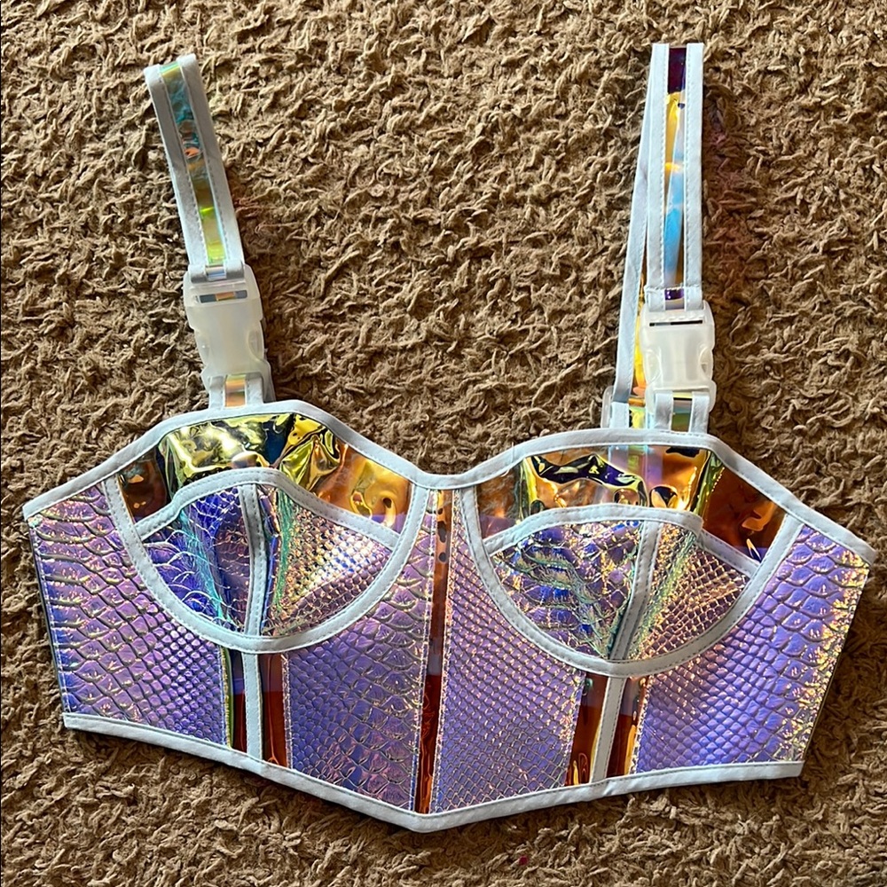 Club Exx Holographic Iridescent Bustier Top